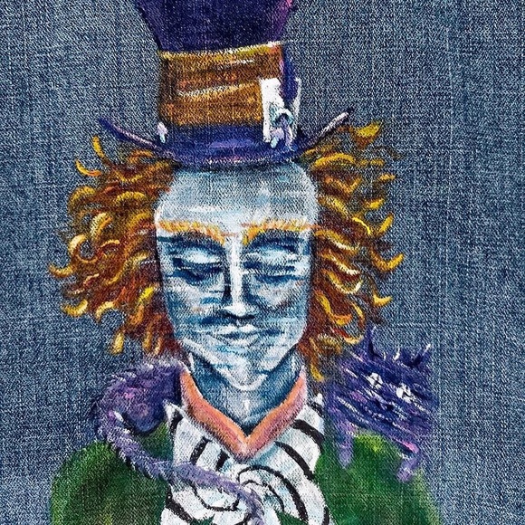 Trippy Alice in Wonder Hand Painted Denim Jackets - Picture 8 of 8
